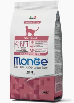 MONGE CAT SECCO STERILIZED MANZO KG 1,5