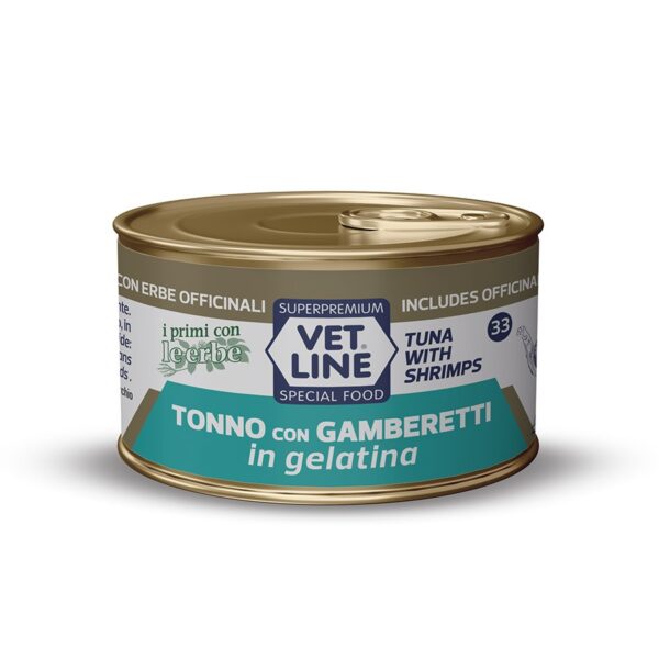 VET LINE CAT UMIDO LATTINA NATURALE IN GELATINA AL TONNO E GAMBERETTI GR 70